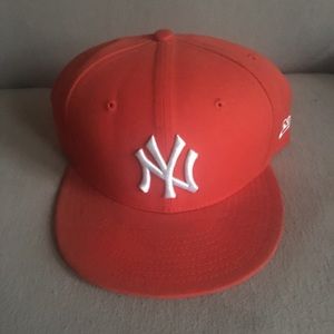 Orange Yankee Fitted Baseball Cap